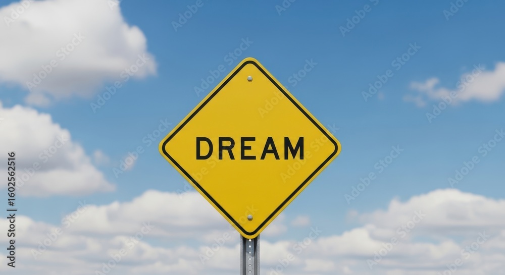 Follow your dreams with this inspiring road sign leading to endless possibilities under a bright blue sky Follow your dreams with this inspiring road sign leading to endless possibilities under a bright blue sky