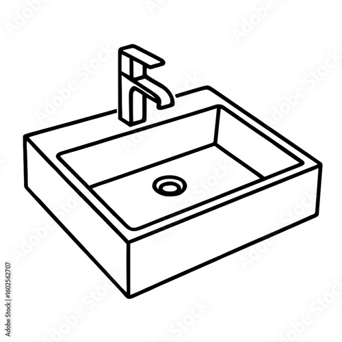 Modern Rectangular Bathroom Sink with Faucet Outline - Plumbing Fixture