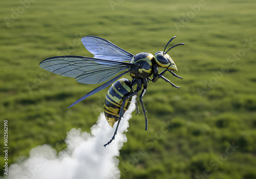 Wasp in flight with smoke trail