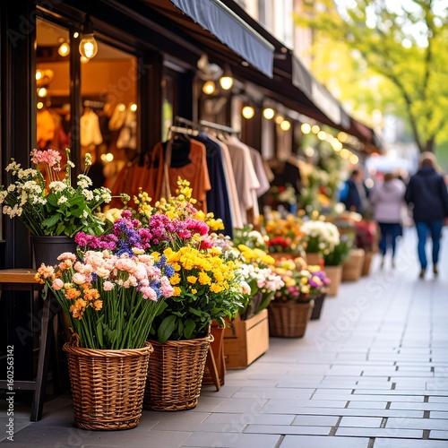 Wallpaper Mural European street market with colorful flowers and shops Torontodigital.ca