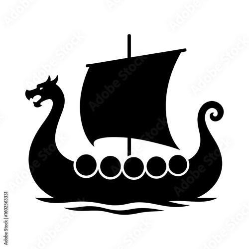 Ancient Viking Longship Silhouette Vector - Norse Drakkar Warship Icon