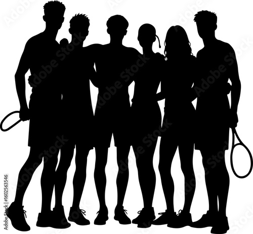  Young Tennis Players Silhouette Line-up