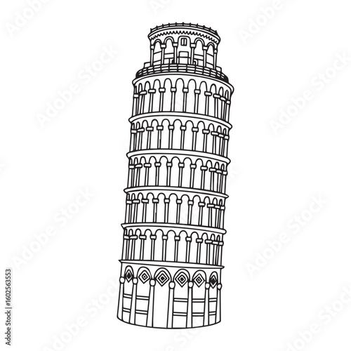 A vector illustration of the Leaning Silhouette Tower of Pisa. 