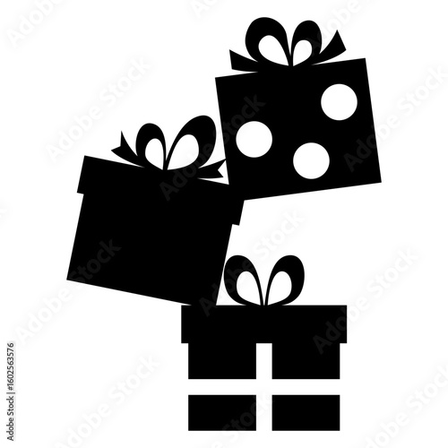 Tiempo de Navidad. Icono con silueta de 3 cajas de regalo con lazo de cinta