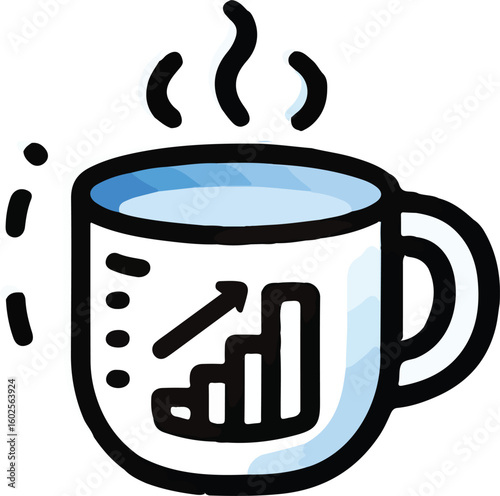 Steaming coffee cup with financial growth chart beverage style vector illustration EPS file download