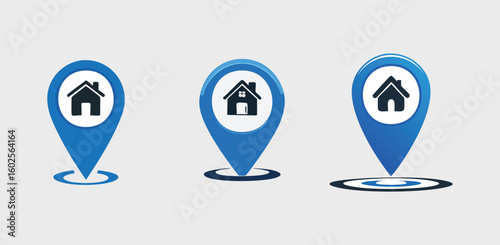 Blue Location Pin Icons vector with House Symbol for Real Estate 