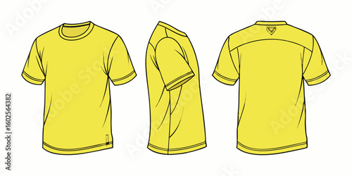 Yellow t shirt template front side and back view apparel vector illustration
