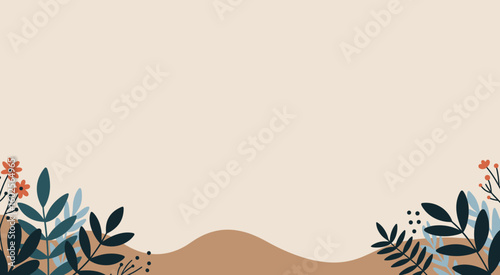 Botanical illustration with leaves and flowers on a beige background for design