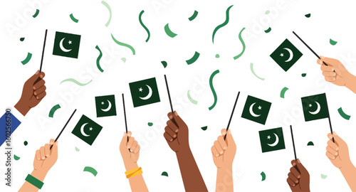 Celebrating pakistan independence day with flags and confetti illustration