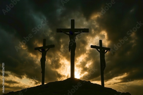 Jesus and two thieves on crosses