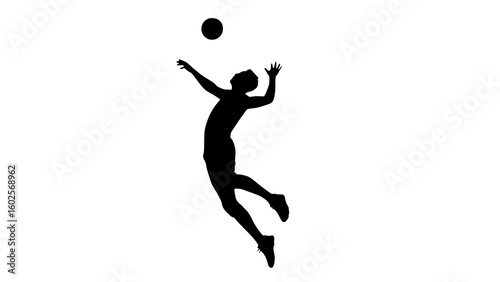 Silhouette of Volleyball Player Spiking the Ball on White Background

