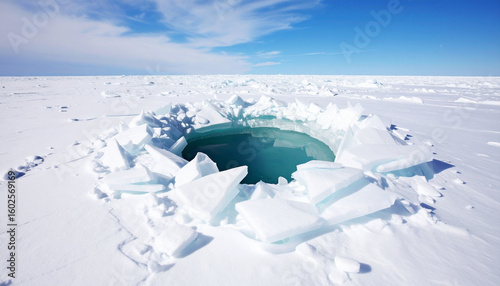 Arctic Ice Hole in Frozen Landscape