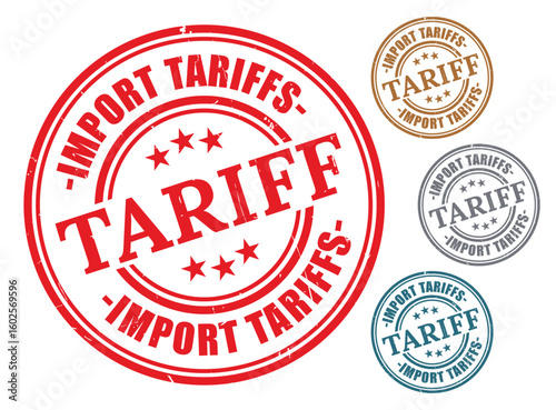 Import Tariffs Badge Collection, Grunge Rubber International Trade Stamp Set  
