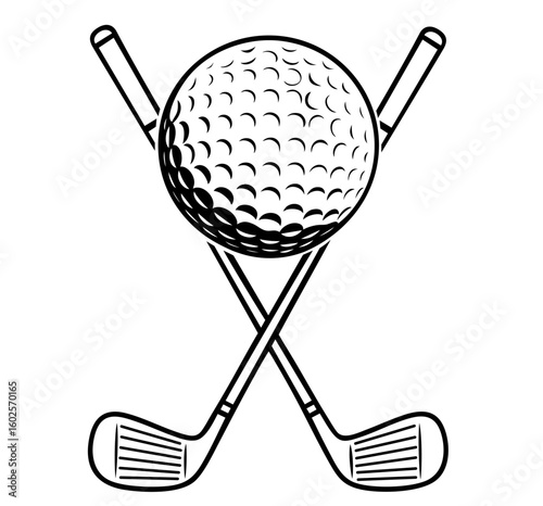 Golf Ball and Crossed Clubs. Classic Sport, Elite Hobby, and Precision Game at Golf Courses and Tournaments


