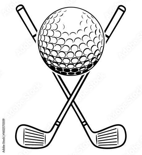 Golf Emblem with Ball and Crossed Clubs. Classic for Tournaments, Clubs and Golf Equipment Branding

