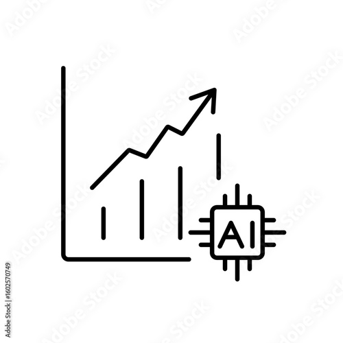 A vector icon of analytics chart with AI chip, representing AI-powered sales analytics and insights, created in line style with editable stroke