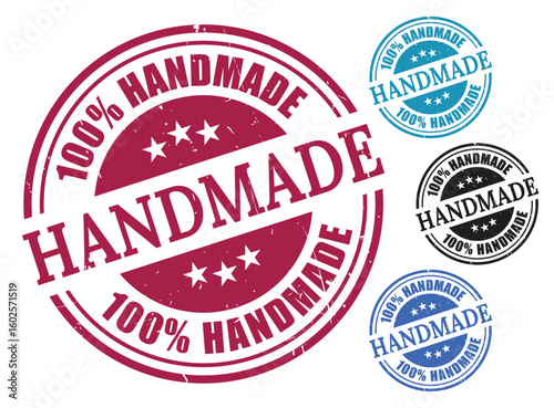 100% Handmade Stamp Vector Set, Grunge Style Artisan Label Pack  