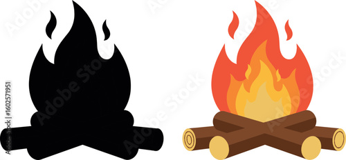 Campfire vector illustration fire flame wood burning bonfire outdoor design heat