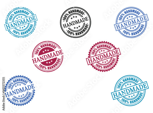 100% Handmade Rubber Stamp Collection, Product Seal Vector Set