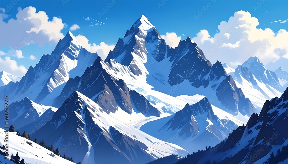 Obraz premium Majestic snow-capped mountains under a vibrant sky