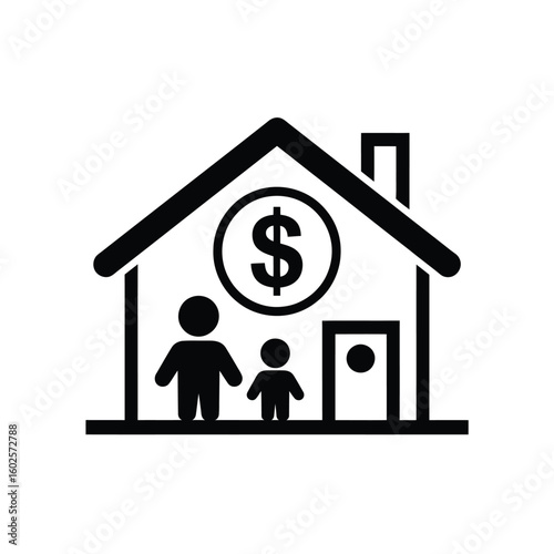 Family home with dollar sign icon represents financial security