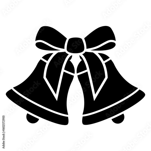 Logo campanas de boda. Icono con silueta de campanas de navidad con lazo de cinta para felicitaciones y tarjetas