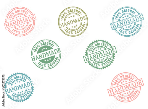 100% Original Handmade Rubber Stamp Collection, Authentic Craft Product Seal Vector Set