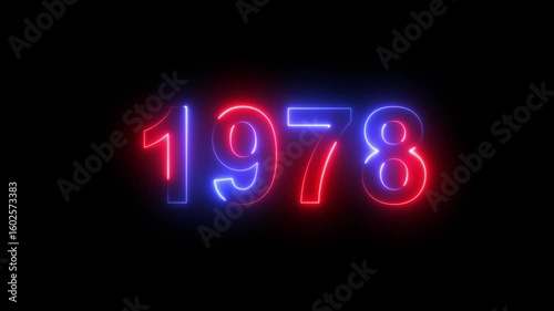 Neon text calendar 1978 animation, glowing neon icon blue and orange colors 4k video. Neon light countdown 1978 Sal number icon background 4k animation.