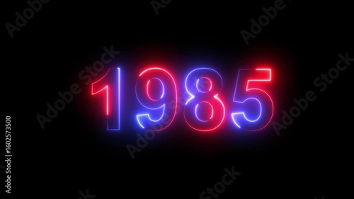Neon text calendar 1985 animation, glowing neon icon blue and orange colors 4k video. Neon light countdown 1985 Sal number icon background 4k animation.