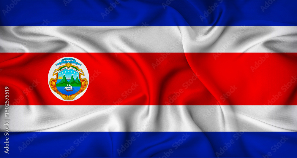 Fototapeta premium Realistic Costa Rican flag waving. Close up of flag of Costa Rica with cloth texture