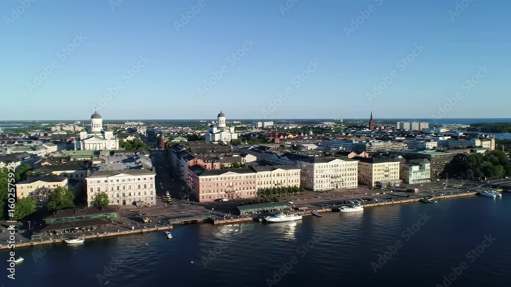 Panoramic cityscape of a European city by the water Panoramic cityscape of a European city by the water