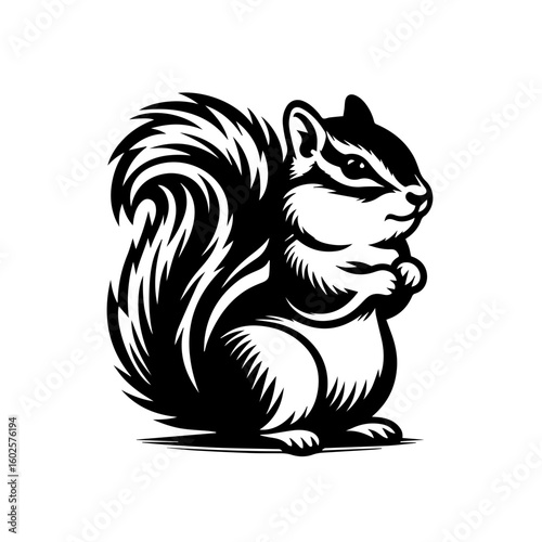 A stylized illustration of a chipmunk standing on its hind legs isolated on white background