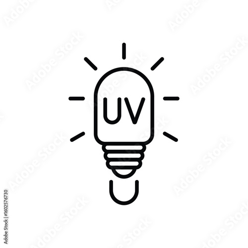 Simple line art icon of a uv light bulb emitting rays