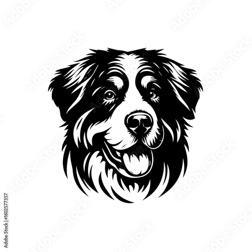 A stylized illustration of a bernese mountain dogs head isolated on white background