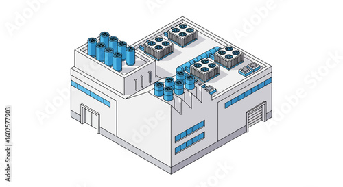 Industrial building rooftop with cooling units and ventilation
