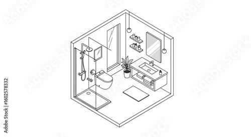 Modern bathroom interior isometric view shower toilet vanity