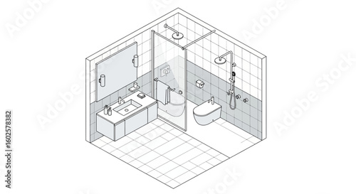Modern bathroom layout plan with shower and vanity
