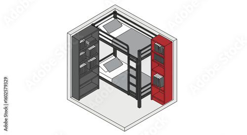 Small room bunk beds with bookshelves storage space
