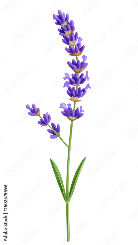Obraz premium Lavender Essence: A close-up studio shot showcases a sprig of lavender, its vibrant purple blossoms standing out against a clean, neutral backdrop, embodying the essence of serenity.
