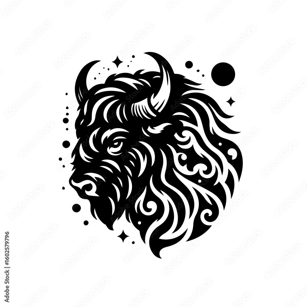 Naklejka premium Stylized black and white illustration of a bisons head isolated on white background