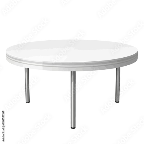 Round White Table Illustration with Chrome Legs on White Background