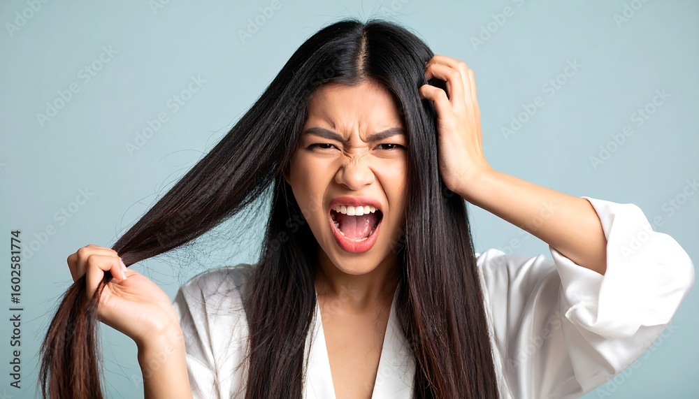 Naklejka premium Frustrated woman pulling her hair