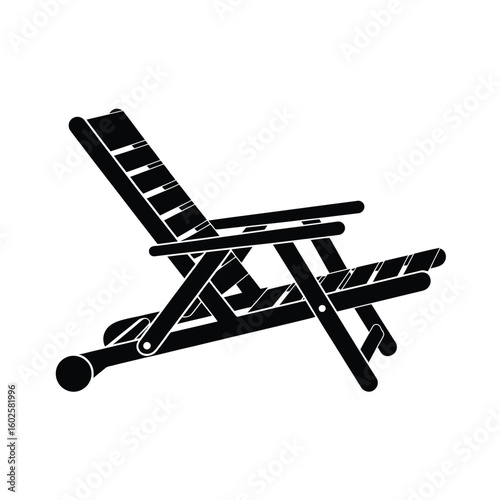 Black Silhouette of a Folding Deck Chair on White Background