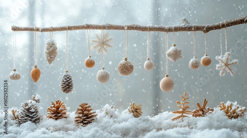 Cozy Winter Holiday Hanging on Snowy Tree Branch