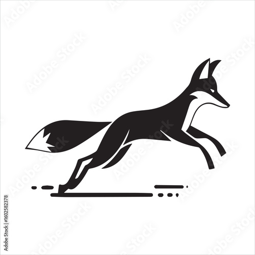 Stylized silhouette of a running fox in motion