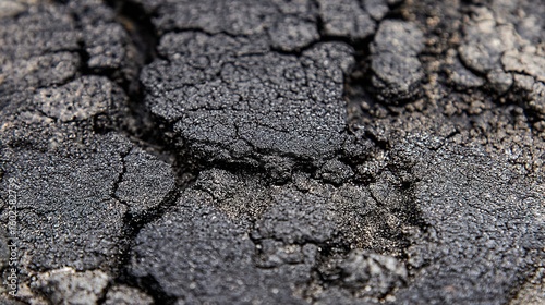 Abstract dark concrete surface with raw texture variations, highlighting weathered cracks and aggregates under moody lighting.