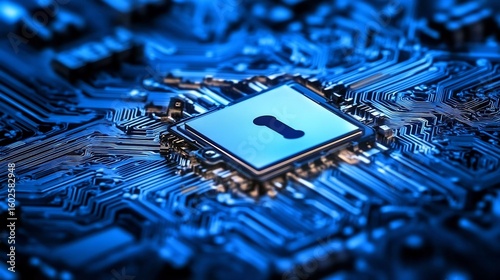 Secure Digital Technology with Lock Microchip on Circuit Board