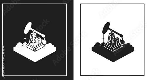 Isometric illustration showcases a stylized oil pump jack, representing energy extraction.