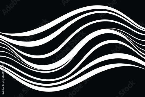 Vector art of abstract black and white wavy lines creating a dynamic visual flow