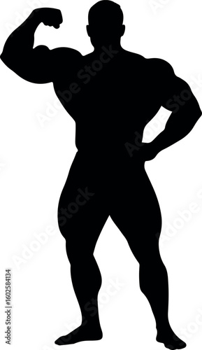Bodybuilder silhouette posing, vector icon of a muscular man flexing for gym and fitness.